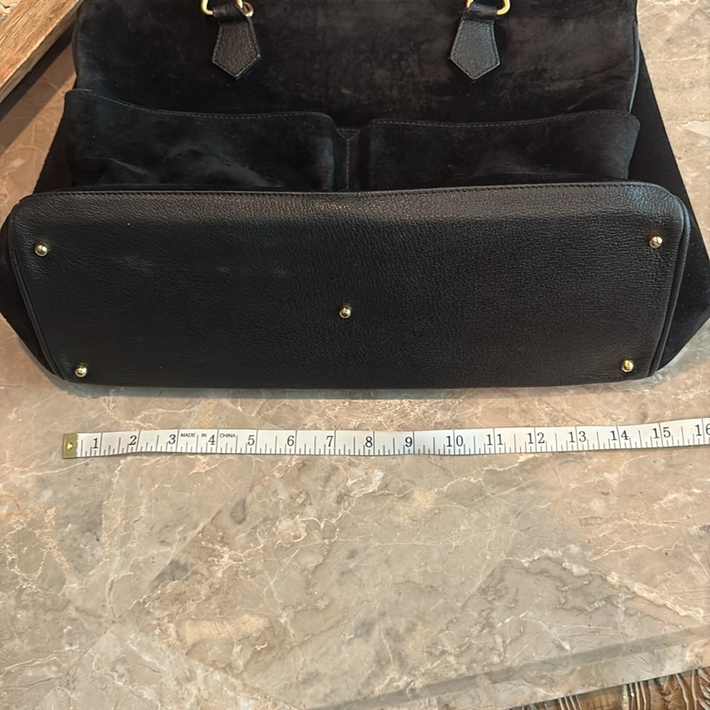Black Suede Handbag with Bamboo Handles - Picture 14 of 16